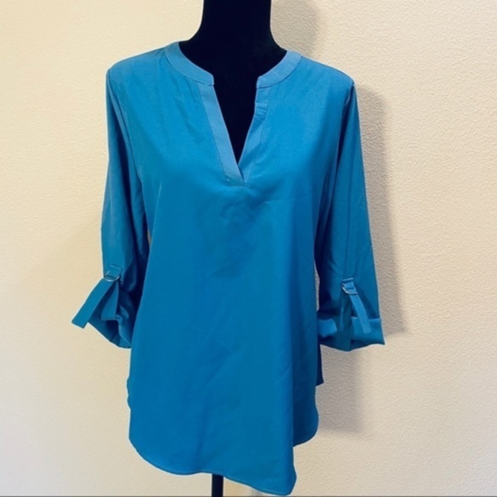 Dearcase XXL roll sleeves v neck cotton bl…